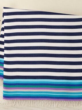 Fraas Lightweight Cashmink Throw – Navy, Aqua & Lilac Stripe